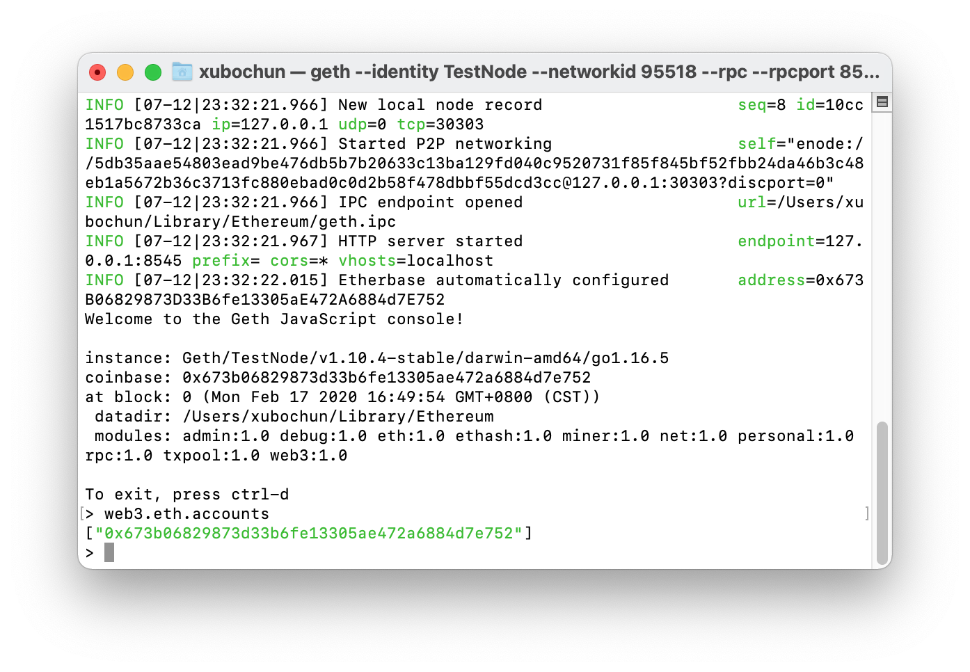 Fig. 4. eth account.